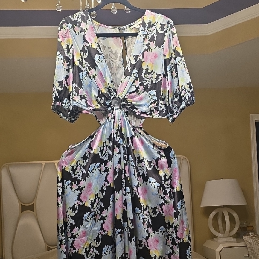 Topshop Black and Purple Floral Maxi Dress Size 14